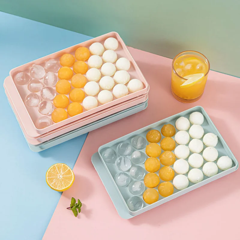 

33 Grid Ice Boll Hockey PP Mold Frozen Whiskey Ball Popsicle Ice Cube Tray Box Lollipop Kitchen Round Making Ice Ball Creative