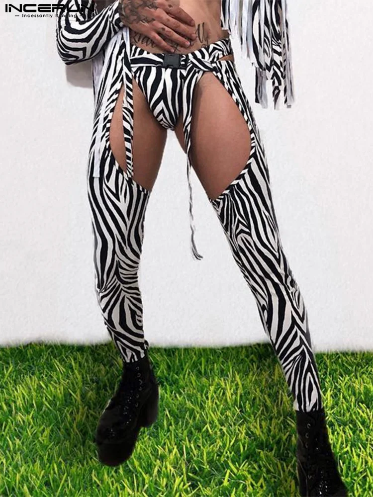 

Fashion Hot Sale Men's Zebra Printing Pantalons INCERUN 2022 Male High Waist Long Pants Hollow Sexy Leisure Style Trousers S-5XL