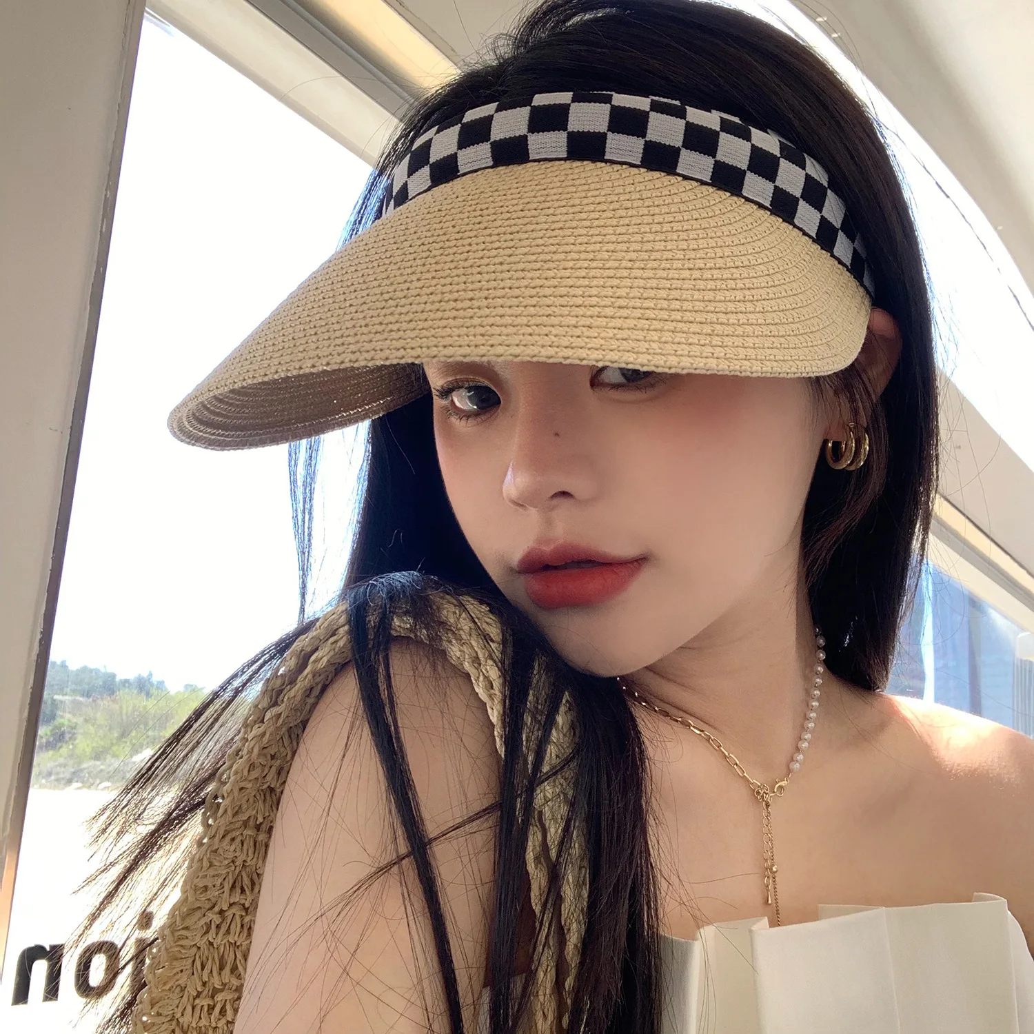 

Summer Simple Women Sun Hat Anti Uv Female Outdoor Visor Cap Casual Shade Hat Hand Made Straw Cap Empty Top Beach Sunhat Lady