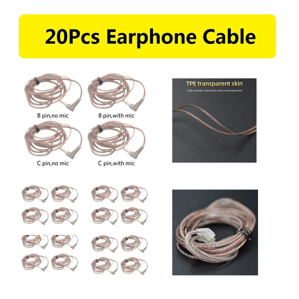 

20Pcs High-Purity Copper Twisted Earphone Cable for KZ/CCA Oxygen-Free Headphones Cord For ZST ZSR ZSN ZSN PRO Headset Wire