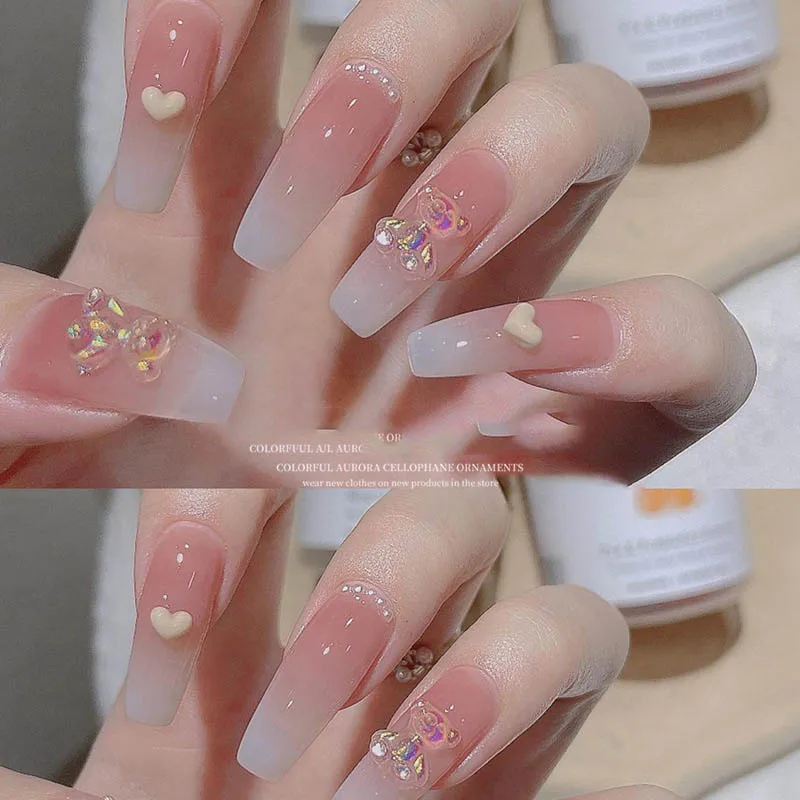 

50pc/Bag Nail Manicure Patch Ultra-Thin Fold No Trace Frosted Fake Long Water Drop T-Shaped Supplementary Wear-Free Grinding&^%