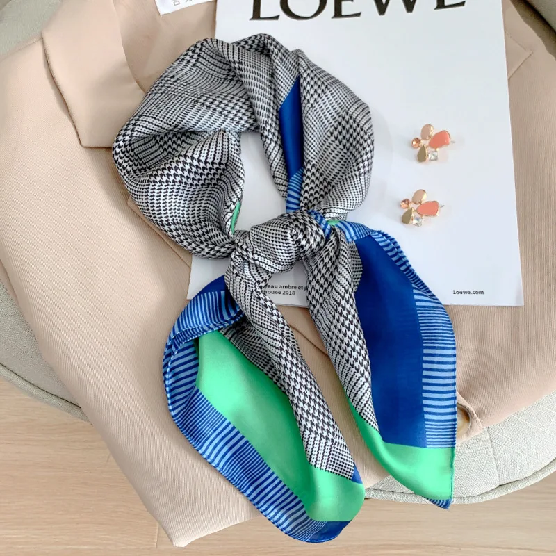 

70X70CM Scarves Women Print Hair Neck Square Silk Office Lady Shawl Bandanna Handkerchief Headcloth Foulard Female Wrap muffler