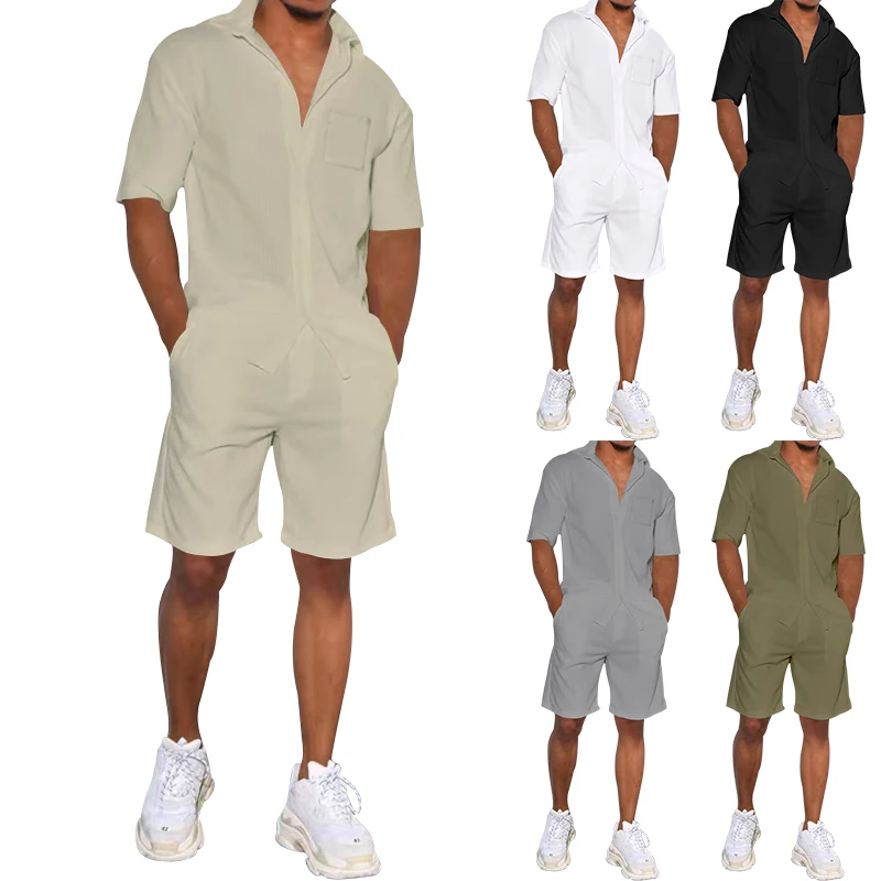 Summer Men's Short Sleeve Shirt Set Workwear Casual Shorts Loose Top Shirt And Short Pant Sweater Set