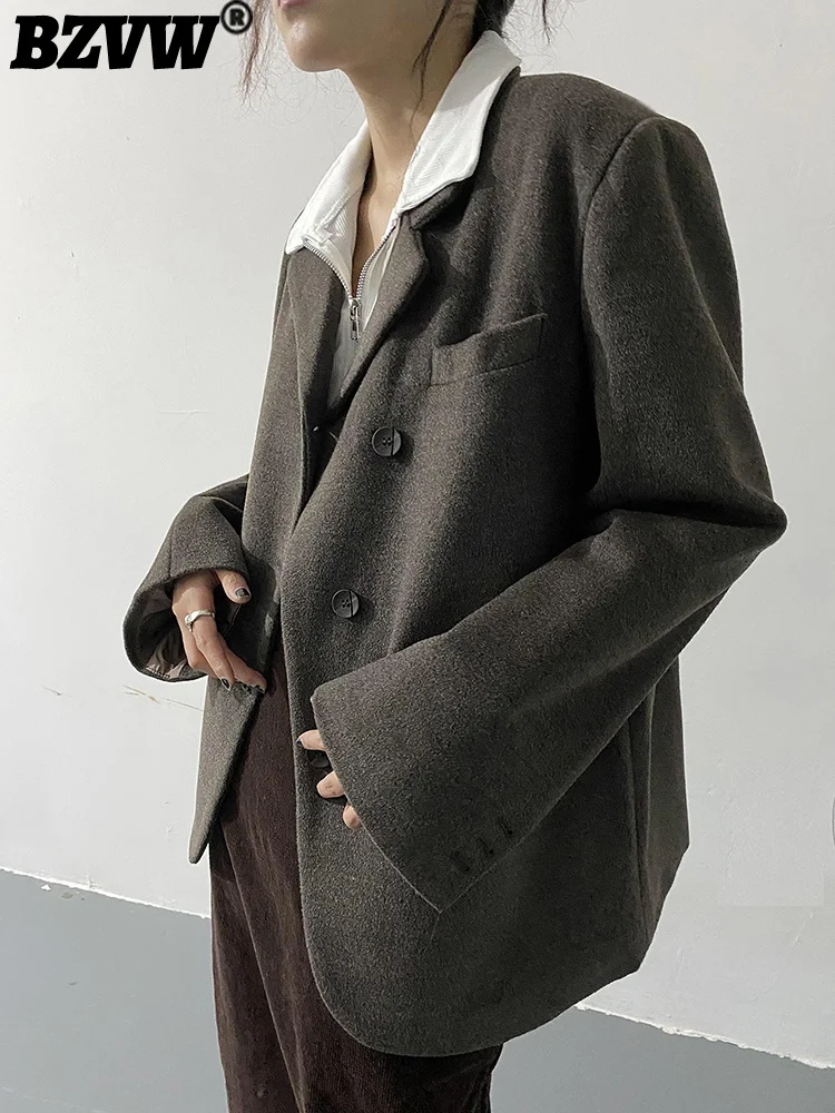 

BZVW 2023 Autumn New Fashion Designer Blazer For Women Long Sleeve Loose Vintage Office Lady Notched Collar Female Suit 25X01881