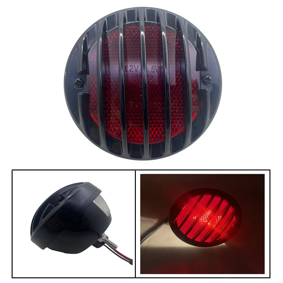 

Universal Retro Grill Motorcycle Side Mount License Plate Light Old School ABS Motorbike Black Rear Brake Tail Lamp Indicator