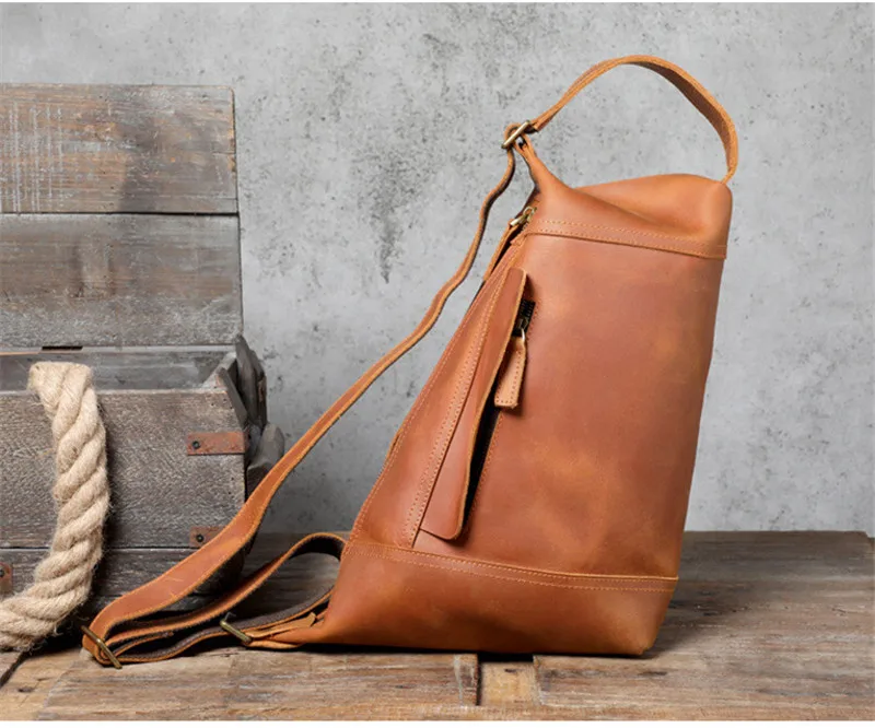 Retro personality designer natural crazy horse cowhide men shoulder bag outdoor casual genuine leather multifunctional chest bag