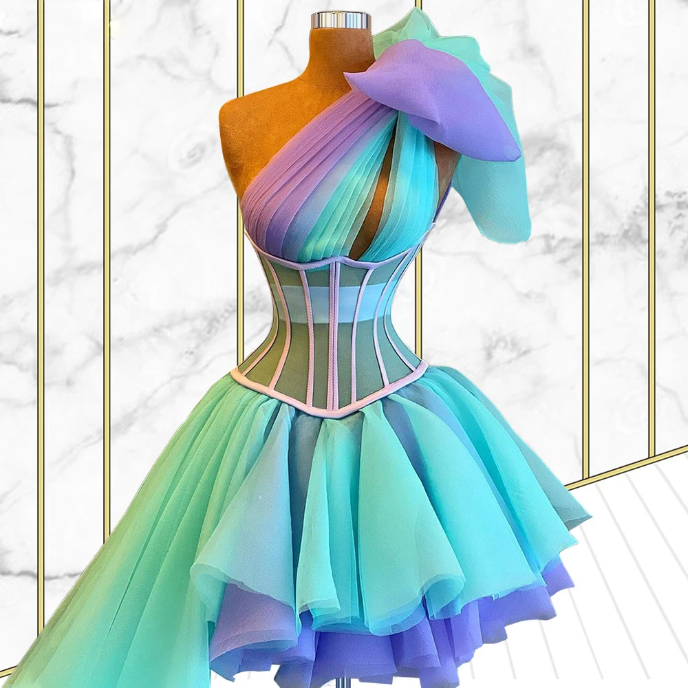 

2022 Classic Thigh-High Slits Tiered Prom Dress Luxury One-Shoulder Long sleeve Evening Dress Floor-Length Custom Made Dresses