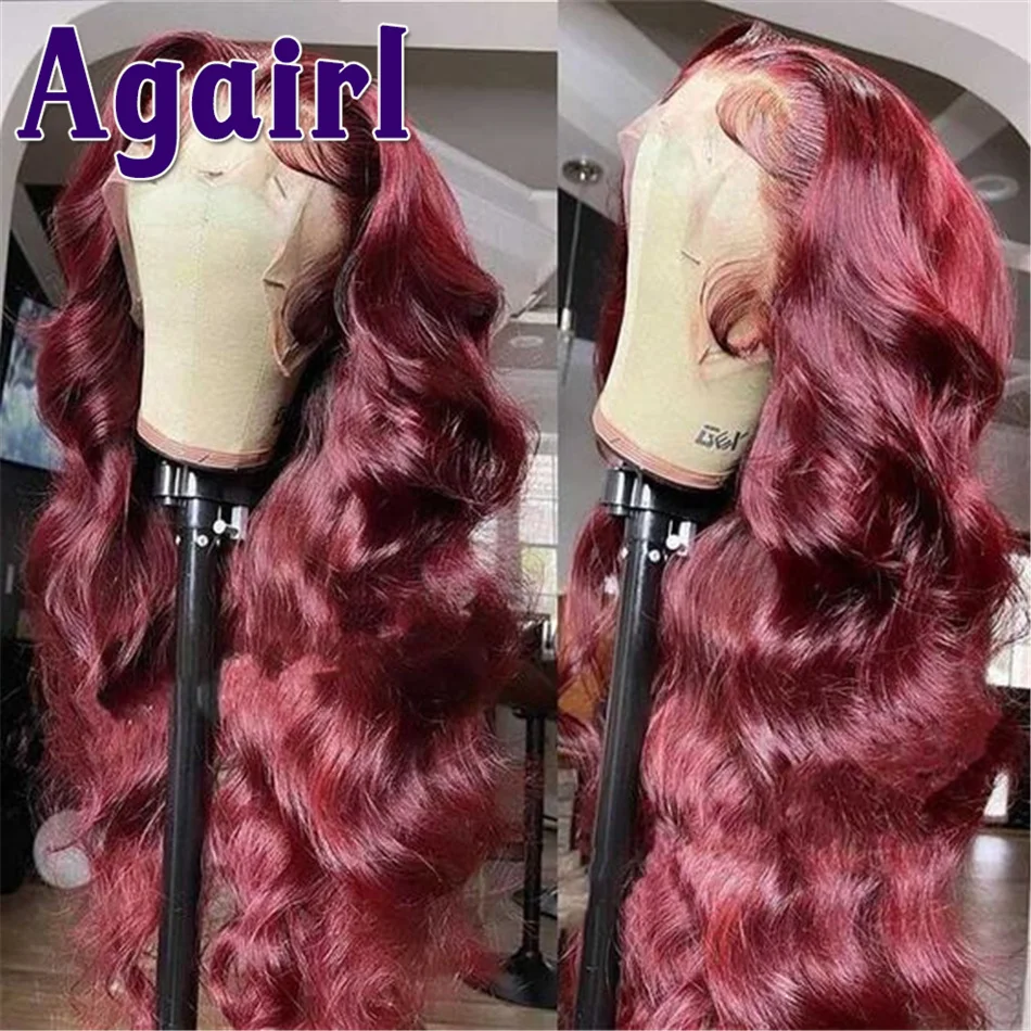 Burgundy 99J Transparent Lace Frontal Wig 13X6 13x4 Body Wave Lace Front Wig 30 32 Inches Red 5X5 Lace Closure Human Hair Wigs