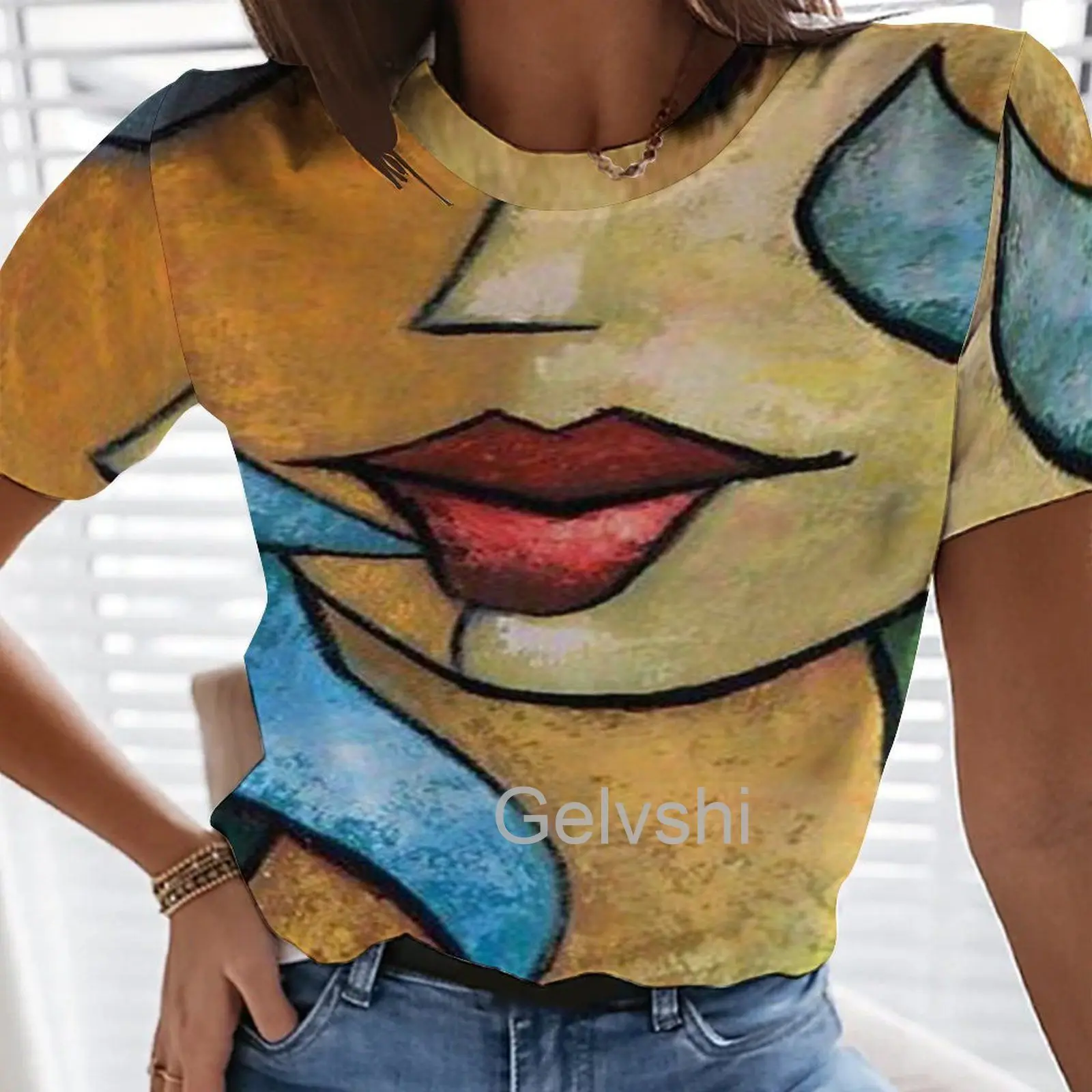 

Abstract Graphics T-shirts Human Face 3d Printed T Shirt Women's Round Neck Tshirt Aesthetic Stitch Streetwear Lady y2k Blouses
