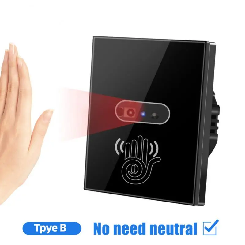 

No Neutral Wire IR Wall Light Switch Wave Infrared Sensor No Need Touch EU UK 100-240V Glass Panel Electrical Power On Off