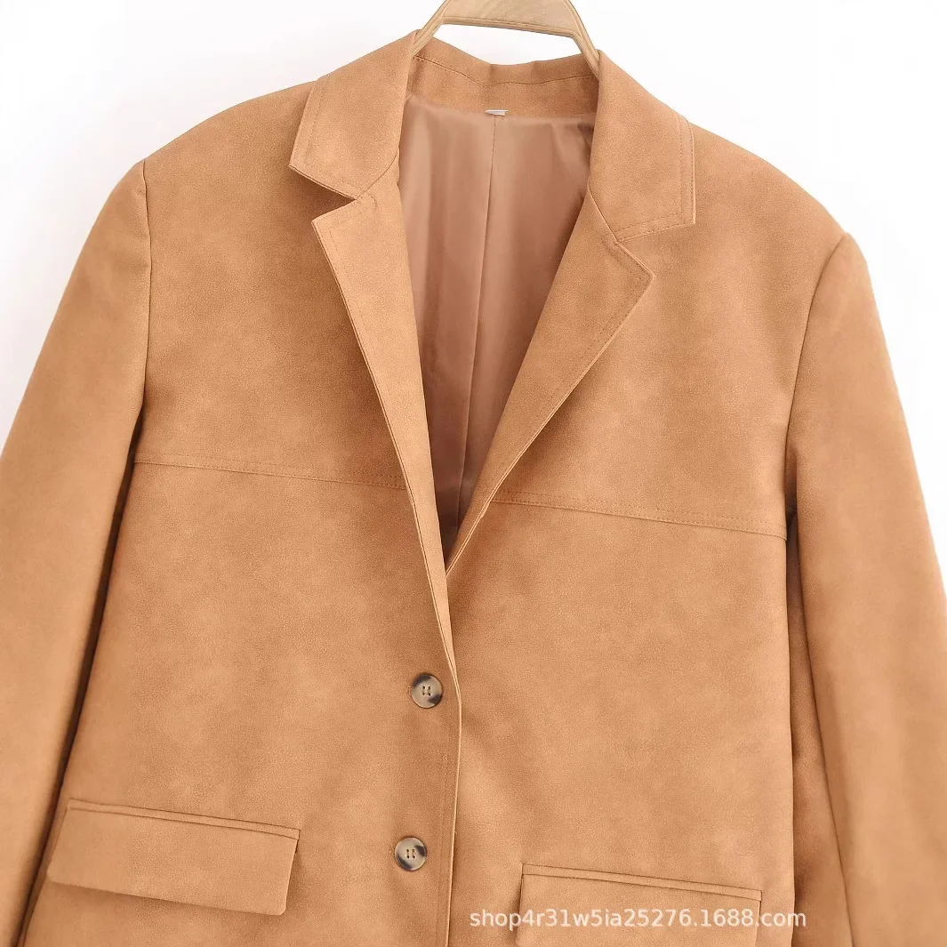 Модная простая однобортная куртка из замши 2024 Новое поступление трансграничная