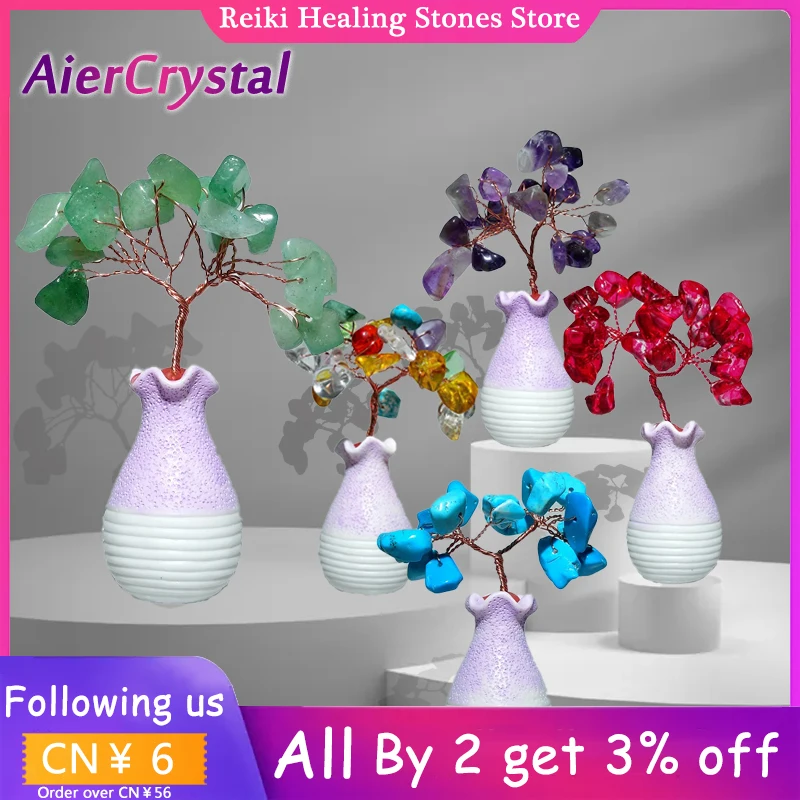 

Natural Tree of Life Crystal Amethyst Rose Quartz Ornament Chakra Gemstone Christmas DIY Artificial Stone Trees for Home Decor