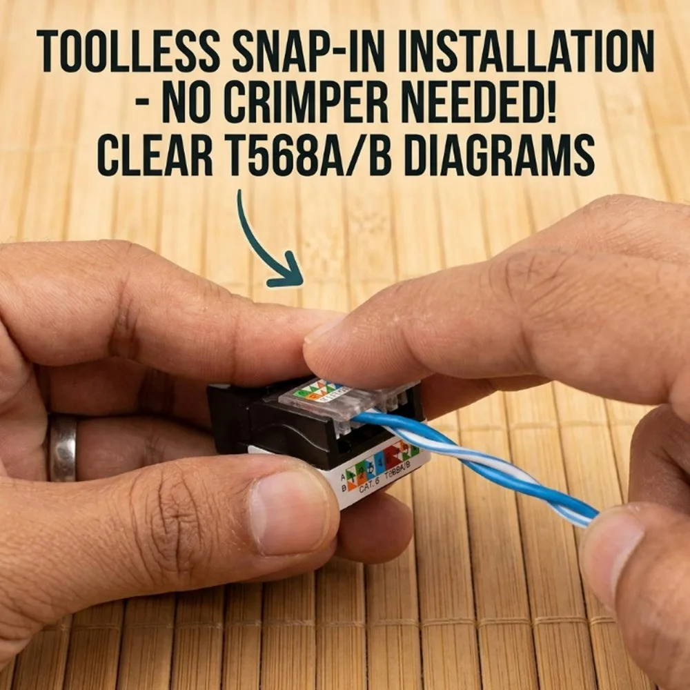 Фото Модульный соединитель RJ45 Cat6/Cat5e Ethernet Keystone Jack без инструментов для монтажа, настенный адаптер Ethernet с гнездовым разъемом №3