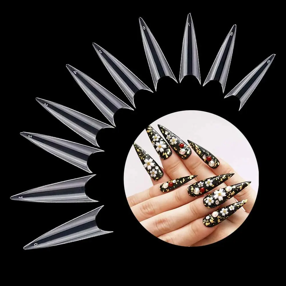 

500pcs Fake Nail Acrylic Medium Long Stiletto Nail Tips Half Cover Pointed Sharp False Nail Artificial Art Tip