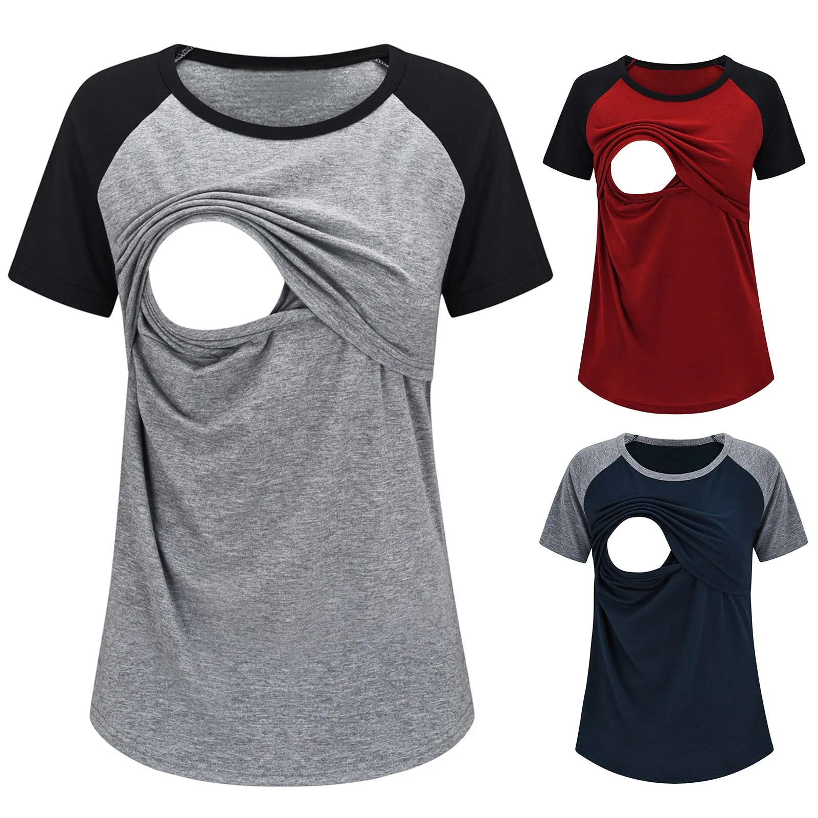 

Одежда для беременных женщин Повседневная Свободная футболка для грудного вскармливания Топы с коротким рукавом и круглым вырезом для кормления