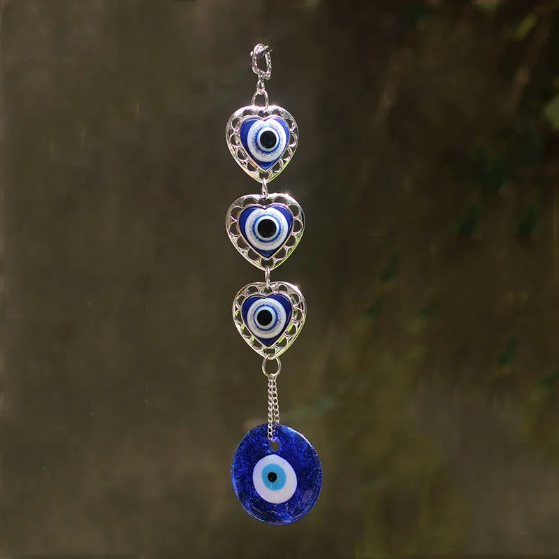 

Turkish Blue Evil Eye Hanging Decor 3Love Heart Protection Lucky Gift Car Home Decoration Pendant Amulets Ornament Wind Chimes