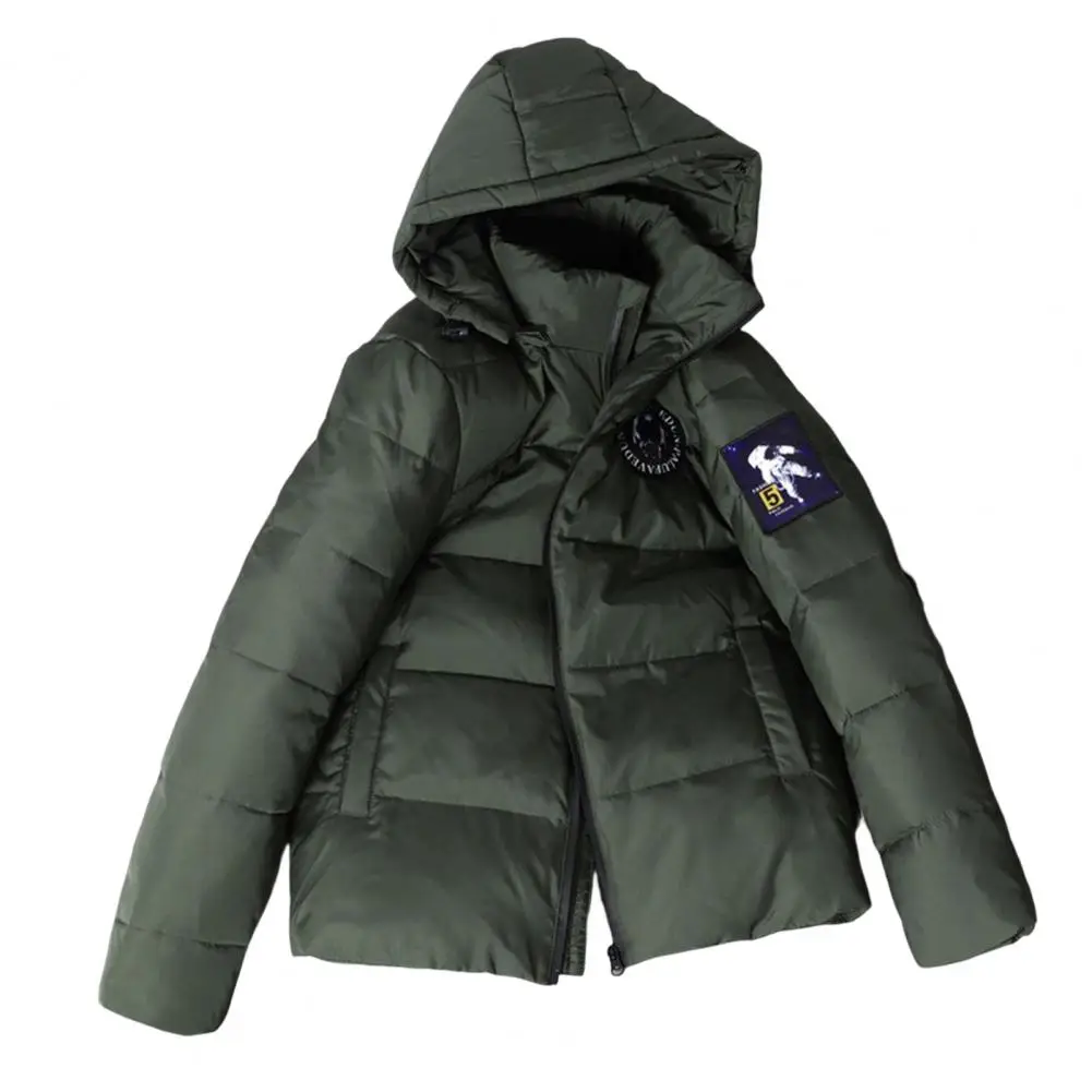 HOT SALES Winter Men Jacket Cotton Padded Anti-static Lining Zipper Placket Patch Coldproof Fluffy Filling Hooded Coat
