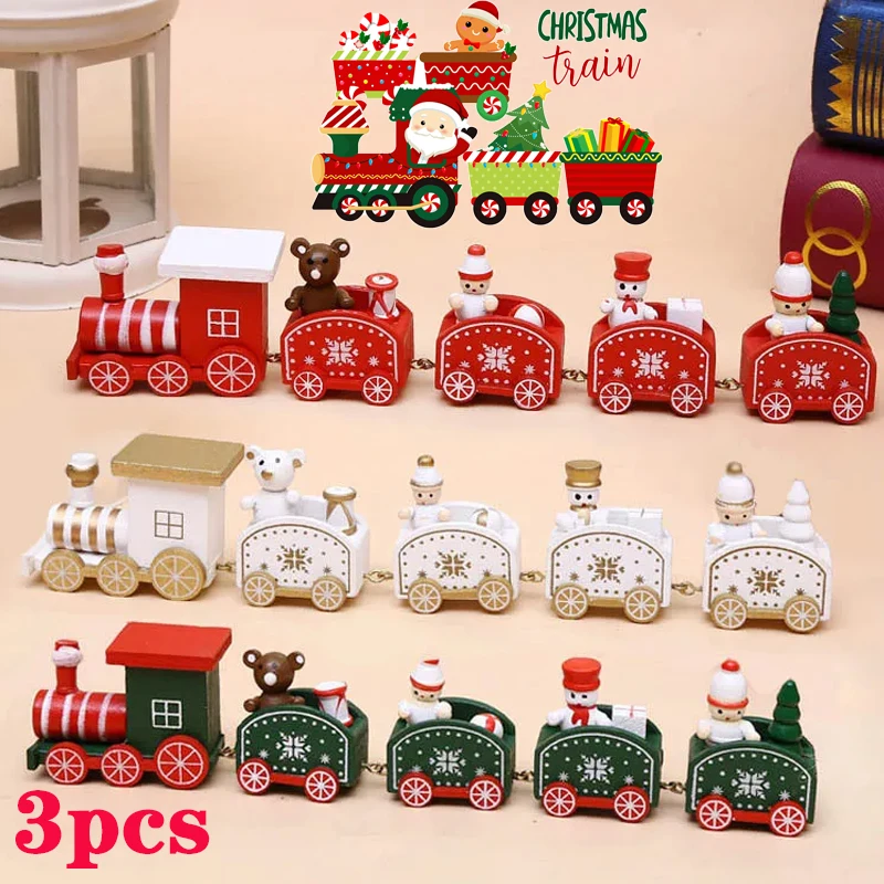 

Christmas Wood Train For Kid Children Montessori Educational Toy Xmas Boy Girl Home Model Decoration Accessories For Xmas Gifts