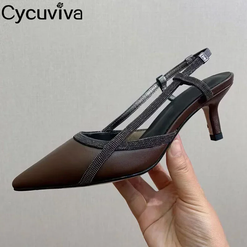 Летние замшевые кожаные сандалии на среднем каблуке с котятами женские острым