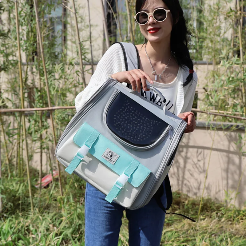 

Сумка-переноска для домашних животных, рюкзак на двойном ремне с молнией безопасности для путешествий и прогулок с кошками, воздухопроница...