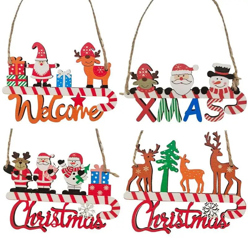 

Рождественские деревянные вырезы в виде букв для рождественской елки, подвески, Подарочные бирки, подвесные деревянные ломтики снеговика