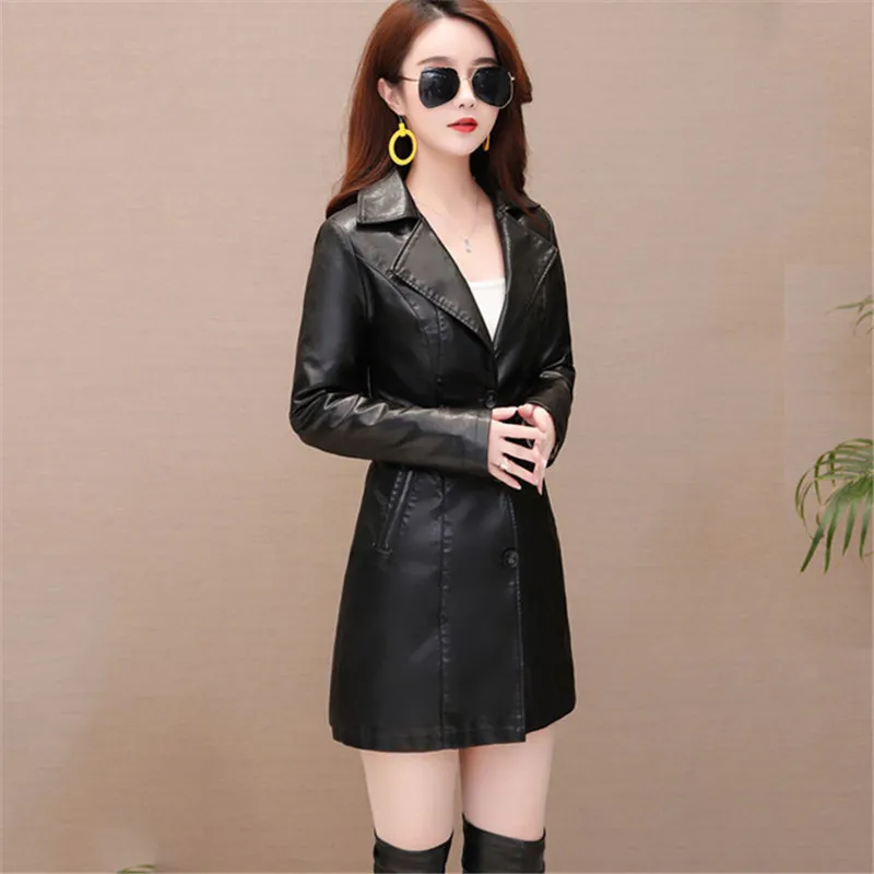 Autumn New Girl Leather Jacket Long Women's Leather Coat Slim Fashion Punk Female Motorcycle Clothing Faux Leather Blazer Spring