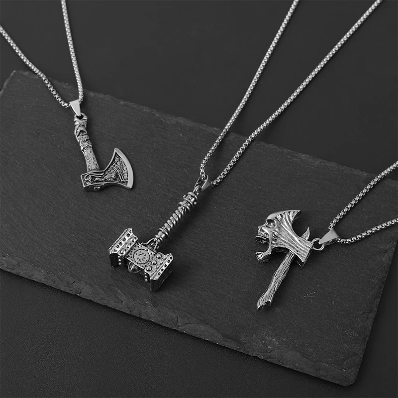 

Retro Necklace Hip Hop Man Gothic Viking Creative Hatchet Pendant with Chain Stainless Steel Vintage Necklace for Friend Gift