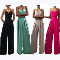 elegant jumpsuit women summer 2022 solid sexy sleeveless sling wrapped chest high waist rompers casual party female jumpsuit