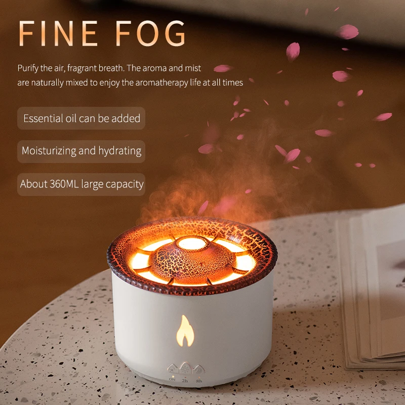 Volcano Aroma Essential Oil Diffuser Realistic Flame Night Light Air Humidifier Sprayer For Home Room Gift