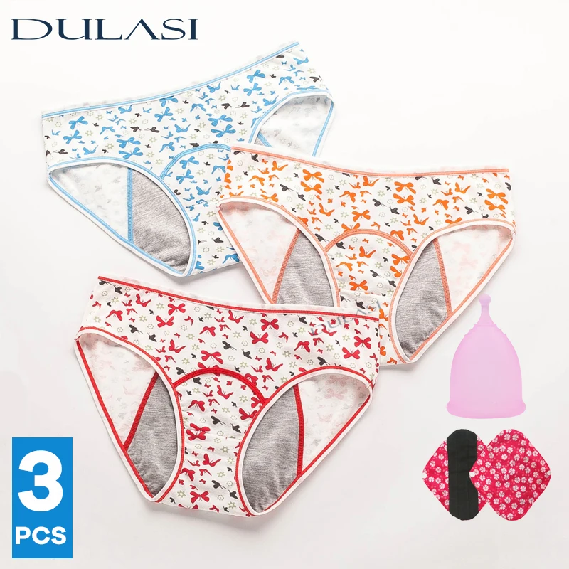 

3pcs/lot ! Leakproof Teens's Menstrual Underwear Women Cotton Briefs Asorbent Period Panties Fashion Underpants Teenagers