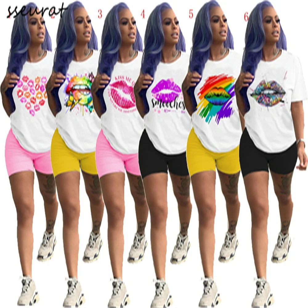 

Женский летний комплект из двух предметов, футболка с коротким рукавом и шорты с принтом, повседневные джоггеры и шорты, 2022