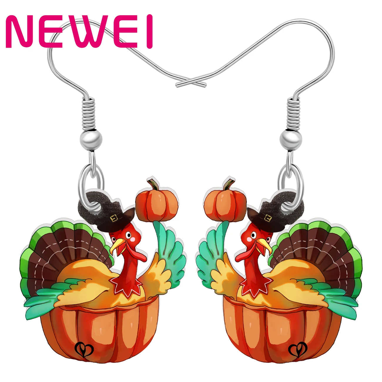 

NEWEI Acrylic Thanksgiving Pumpkin Turkey Chicken Earrings Colorful Long Animals Dangle Drop Jewelry For Women Gifts Accessories