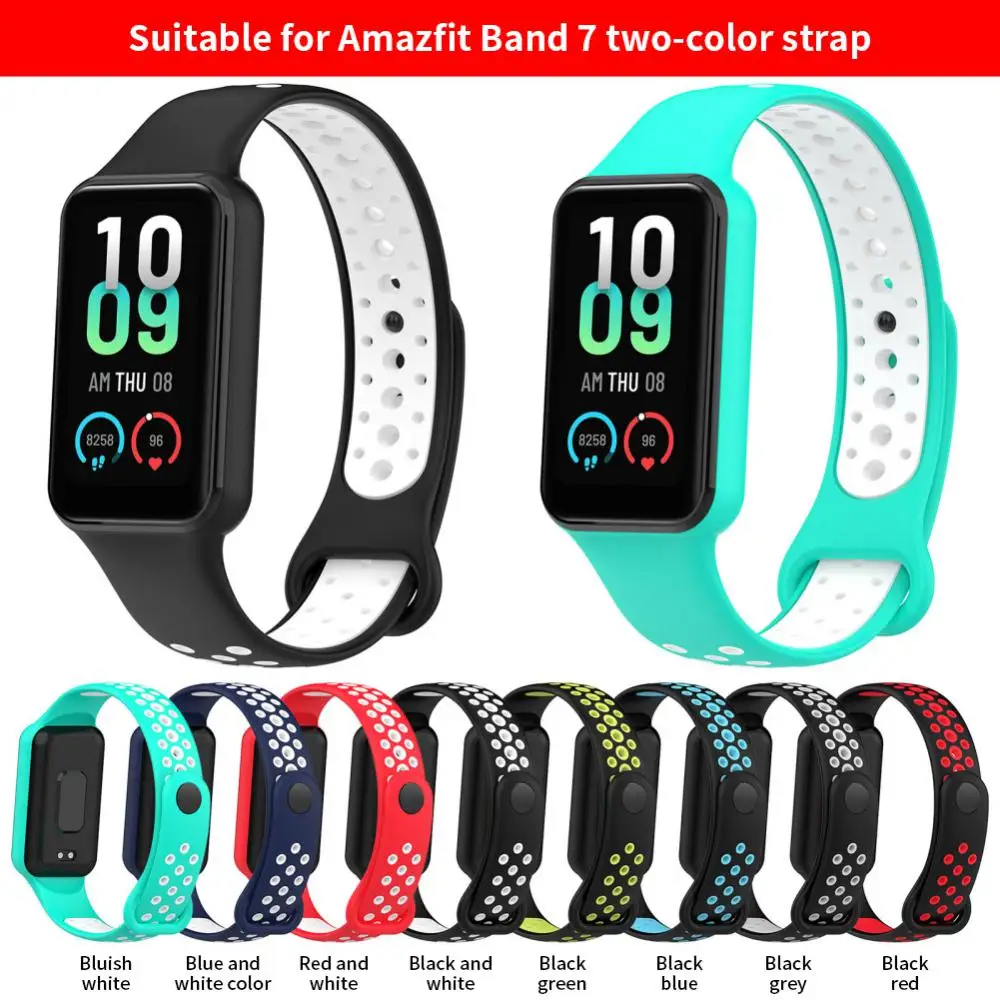 

Two-color Silicone Watchstrap Smartwatch Band Replacement For Amazfit Band7 For Huami Amazfit Band 7 Breathable Soprt Wristband