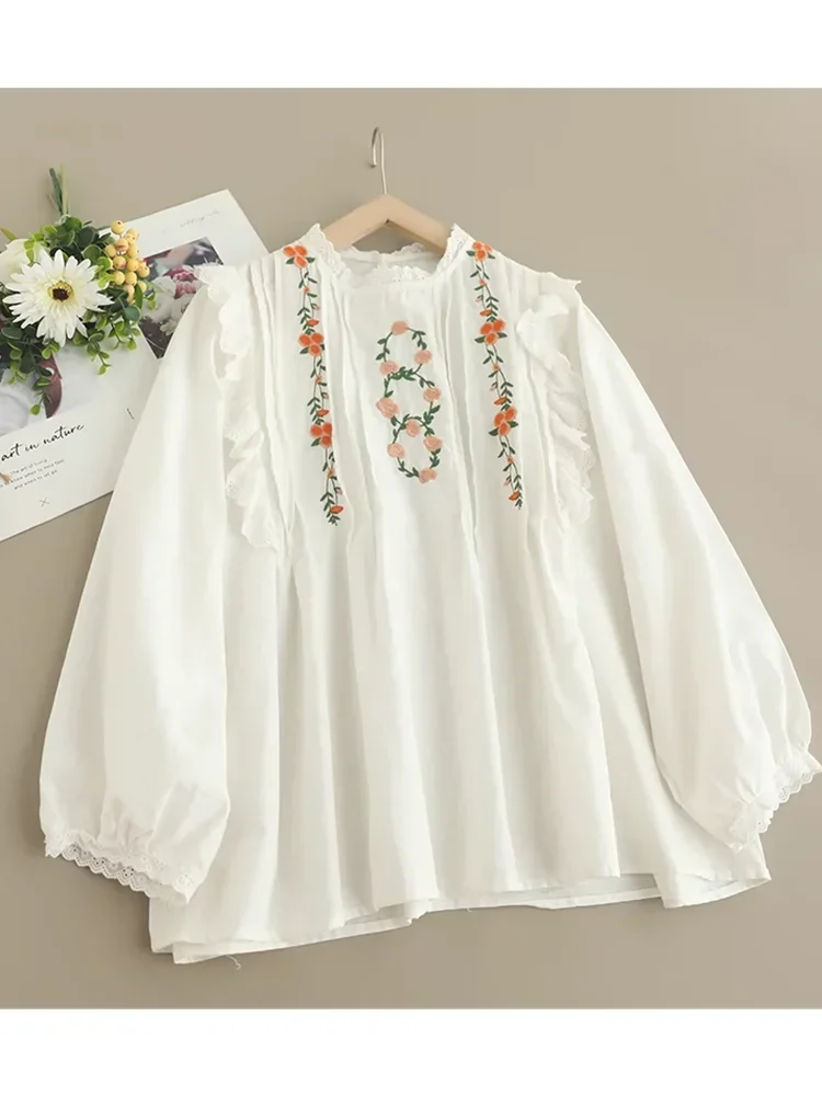 Уникальная плиссированная хлопковая рубашка с рюшами и воротником-стойкой