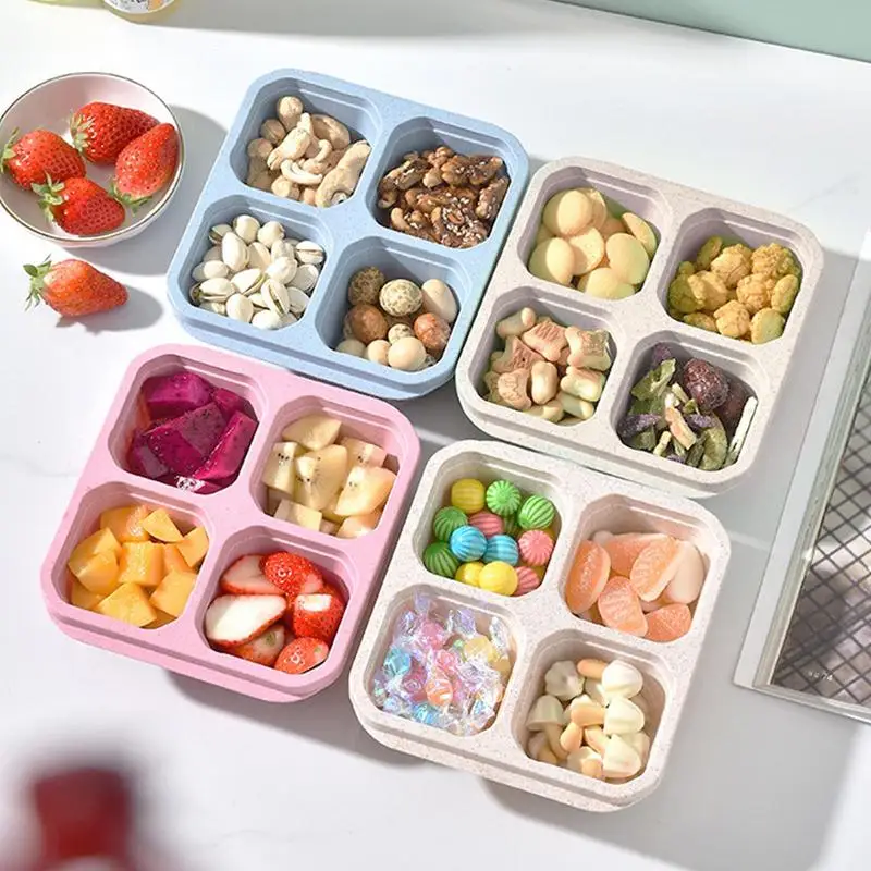 

Retro Portable Bento Box Reusable Meal Prep 4 Section Food Container Leakproof Bento Snack Boxes Kids Office Travel Lunch Boxes
