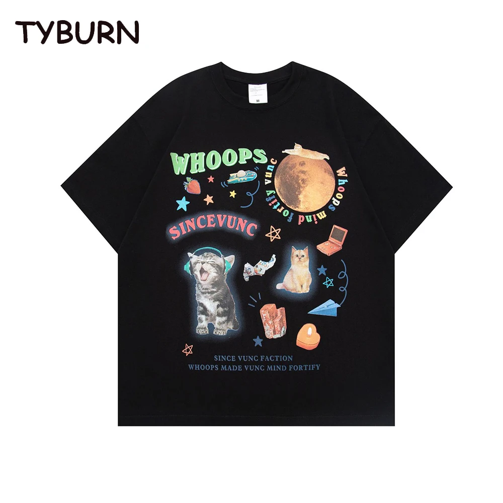 

TYBURN New Hip Hop Heavyweight Cotton T-shirt Men Fashion Brand Short Sleeve Women Loose Vintage T-shirt Couple Costume