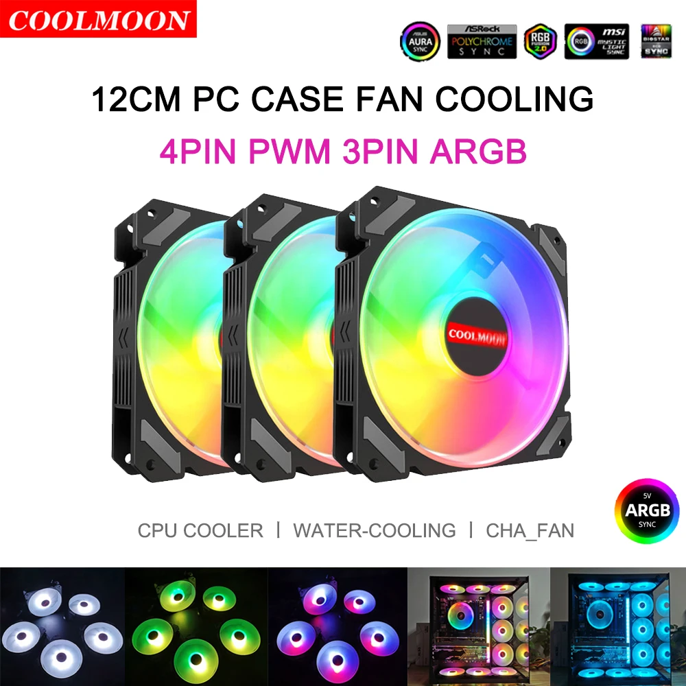 

Coolmoon Quiet Moon Cooling Fan 5V 3Pin ARGB Computer Chassis Cooler 12V 4Pin PWM PC Case Water Cooling Heatsink Radiator