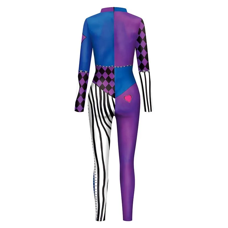 FCCEXIO Clown Costume 3D Print Women Sexy Skinny Jumpsuit Carnival Cosplay Fancy Bodysuit 2023 Festival Party Elastic Rompers images - 6