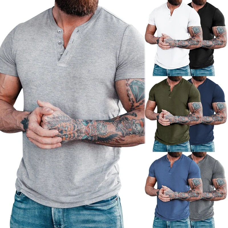 

2023 Men's Solid Polyester Fiber Round Neck T-shirt Casual Slim Fit Sports