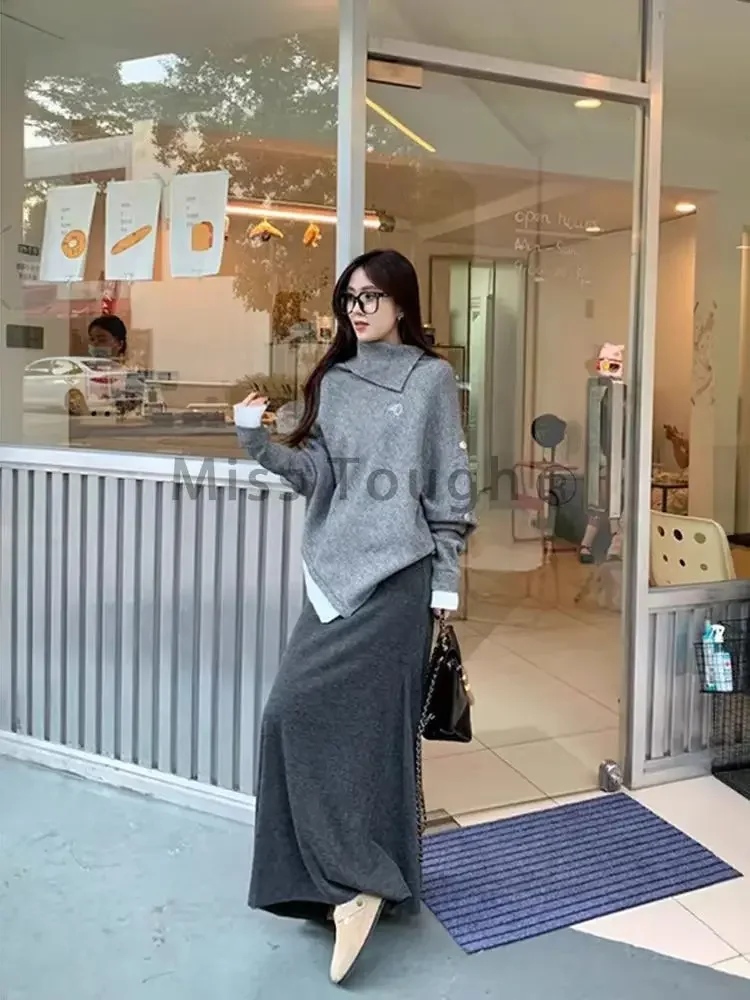 Осень-зима винтажный свободный вязаный комплект из 2 предметов женский уличный