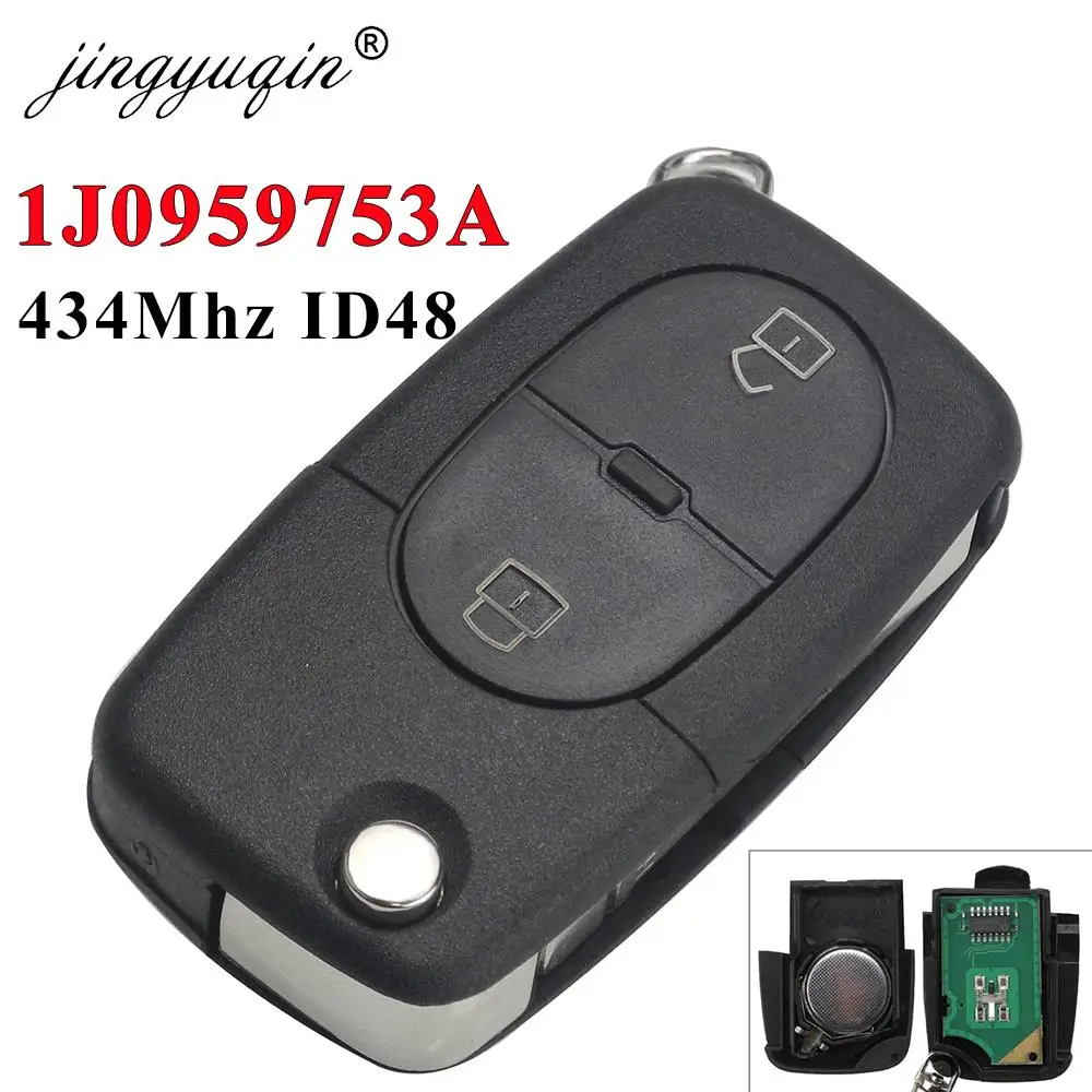 

Автомобильный пульт дистанционного управления jingyuqin 1J0959753A, 2 кнопки, умный передатчик 433 МГц для VW Volkswagen Passat Golf MK4 1J0 959 753 A