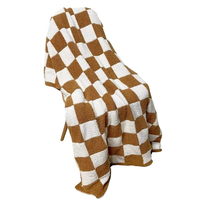 

1 Pcs Throw Blankets Checkered Fuzzy Blanket Plaid Decorative Throw Blanket - Shaggy Fleece Blanket COZY Khaki