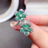 meibapj luxutious natural emerald gemstone fashion ring for women real 925 sterling silver charm fine wedding jewelry