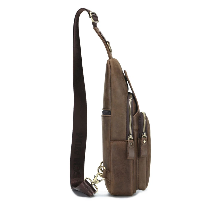 New Genuine Leather Men's Chest Bag Vintage Messenger Crossbody Sling Bag Large Capacity One Shoulder Front Satchel Bag for Male