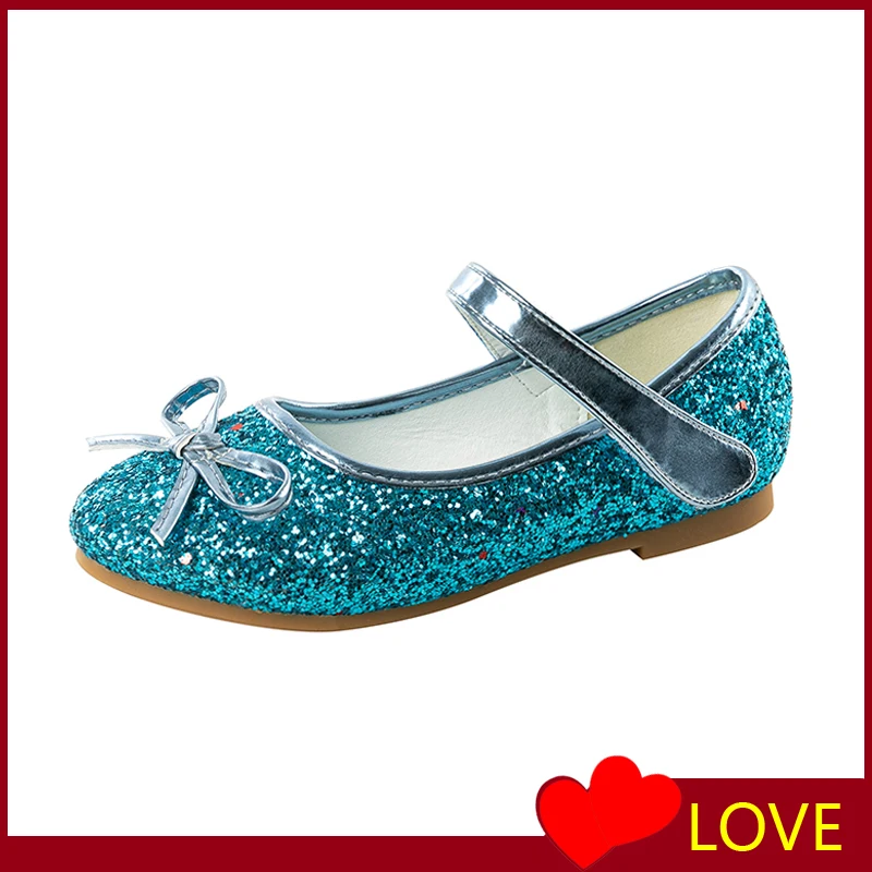 

2022Princess Kids Leather Shoes for Girls Flower Casual Glitter Children High Heel Girls Shoes Butterfly Knot Blue Pink Silver