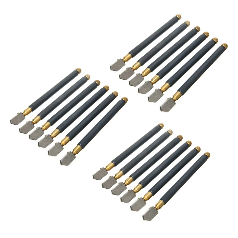 

18Pcs TC-17 Oil Glass Cutter Metal Handle Diamond Straight Head Cutting Tool Pack