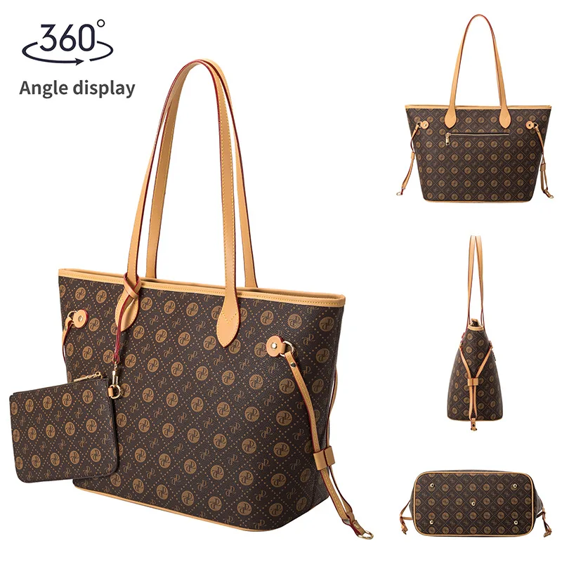 Luxury Flower Design PVC Leather Women's Composite Bag Large Capacity Coffee Female Diamond Lattice Floral Shopping Handbag