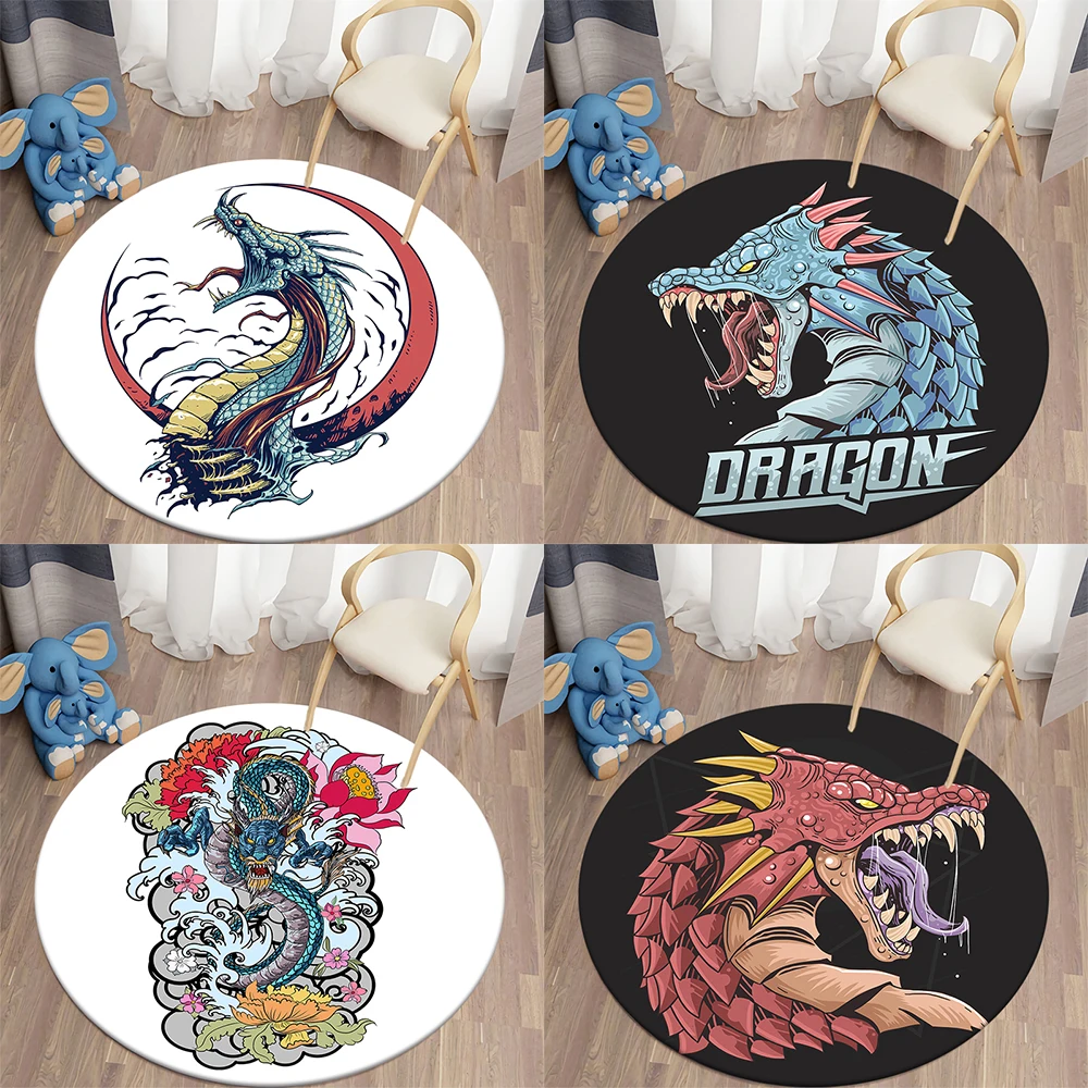 

Customizable Children's Room Decoration Non-slip Carpet Bedroom Living Room Floor Mat Cartoon Dragon Round Carpet