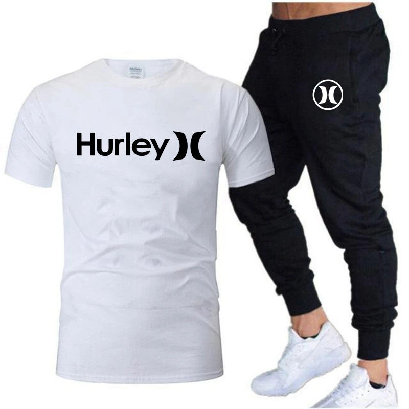 2023 Men's Cotton Hot Selling Brand Summer T-Shirt+Pants Suit Leisure Hurley Fitness Jogging Pants Men's Fashion Hip-Hop T-Shirt