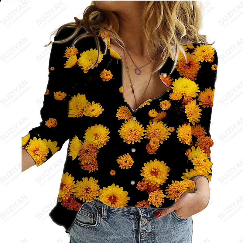 

Fashion Hot Selling Women's Long Sleeve Button Cardigan Elegant and Elegant 3D Printing Loose Relaxed Long Sleeve Chiffon Shirt